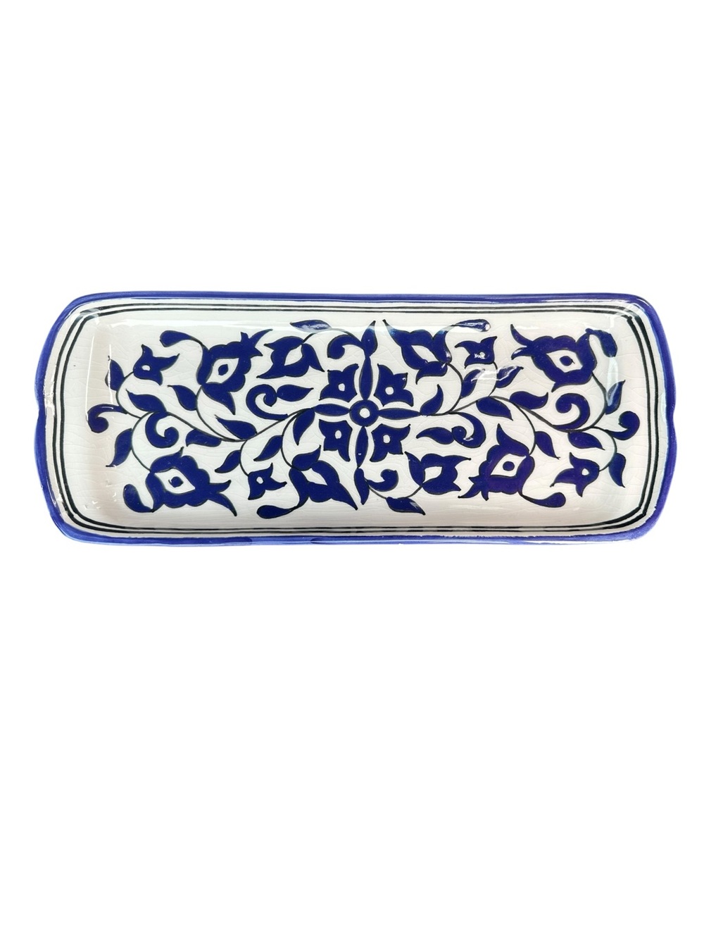 Poterie Slama Tunisia Blue & White Hand Painted Ceramic Serving Tray